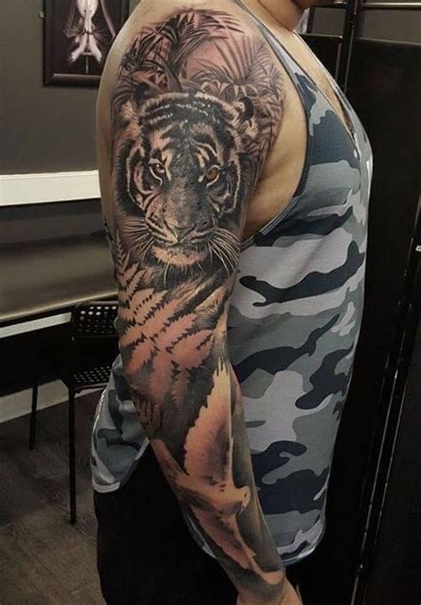 This <strong>tattoo</strong> includes a black, white, and grey inked <strong>tiger</strong> sitting and roaring while looking to the side. . Tiger tattoo sleeve